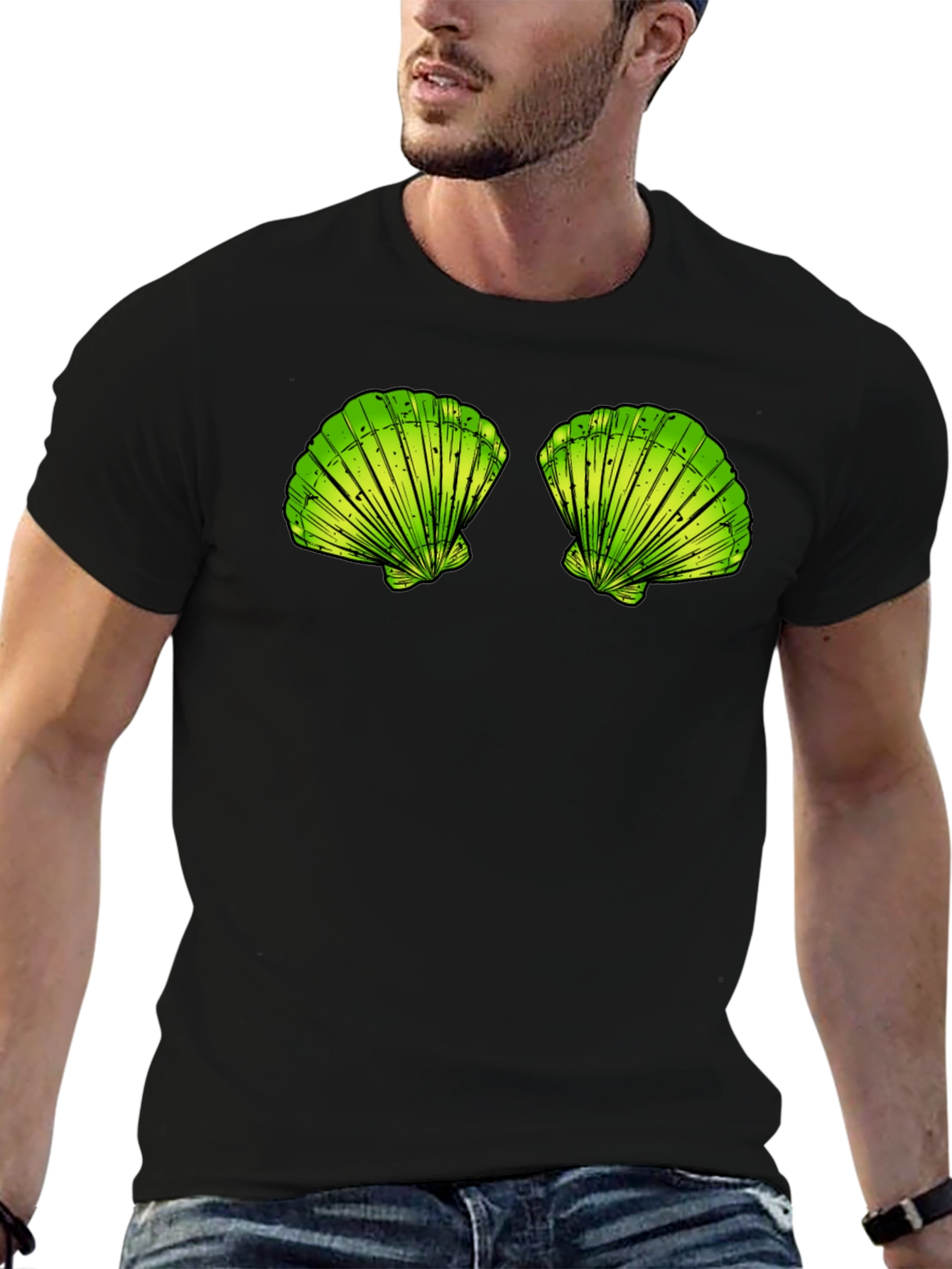 Sea Shells Graphic Tee - Black Cotton T-Shirt