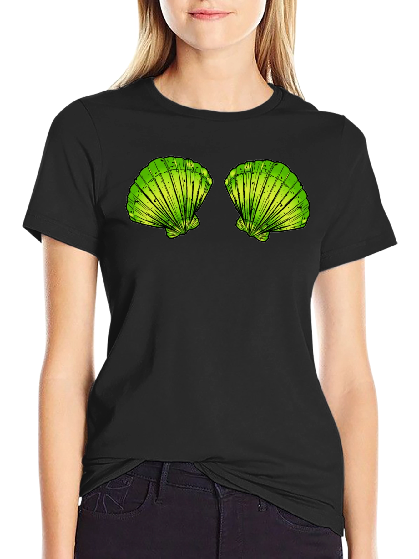 Sea Shells Graphic Tee - Black Cotton T-Shirt