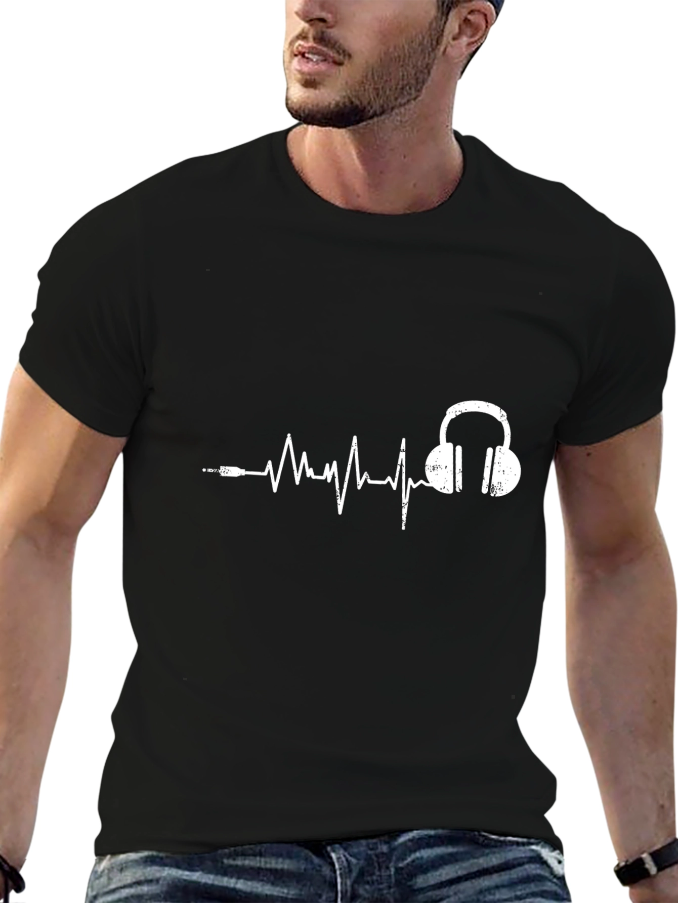 Heartbeat Headphones Graphic Tee - Black