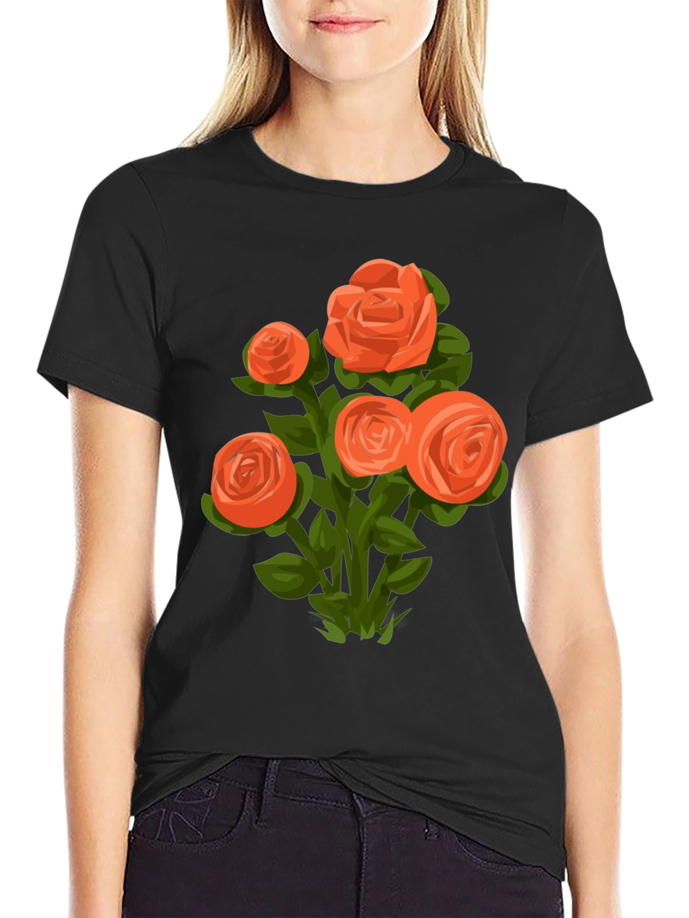 Floral Graphic Tee - Orange Rose Bouquet