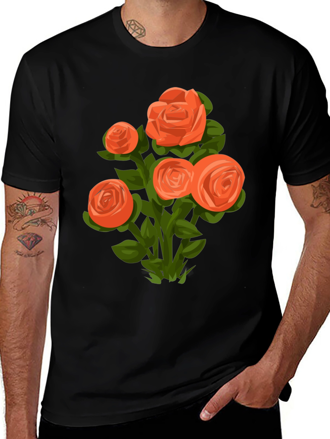 Floral Graphic Tee - Orange Rose Bouquet