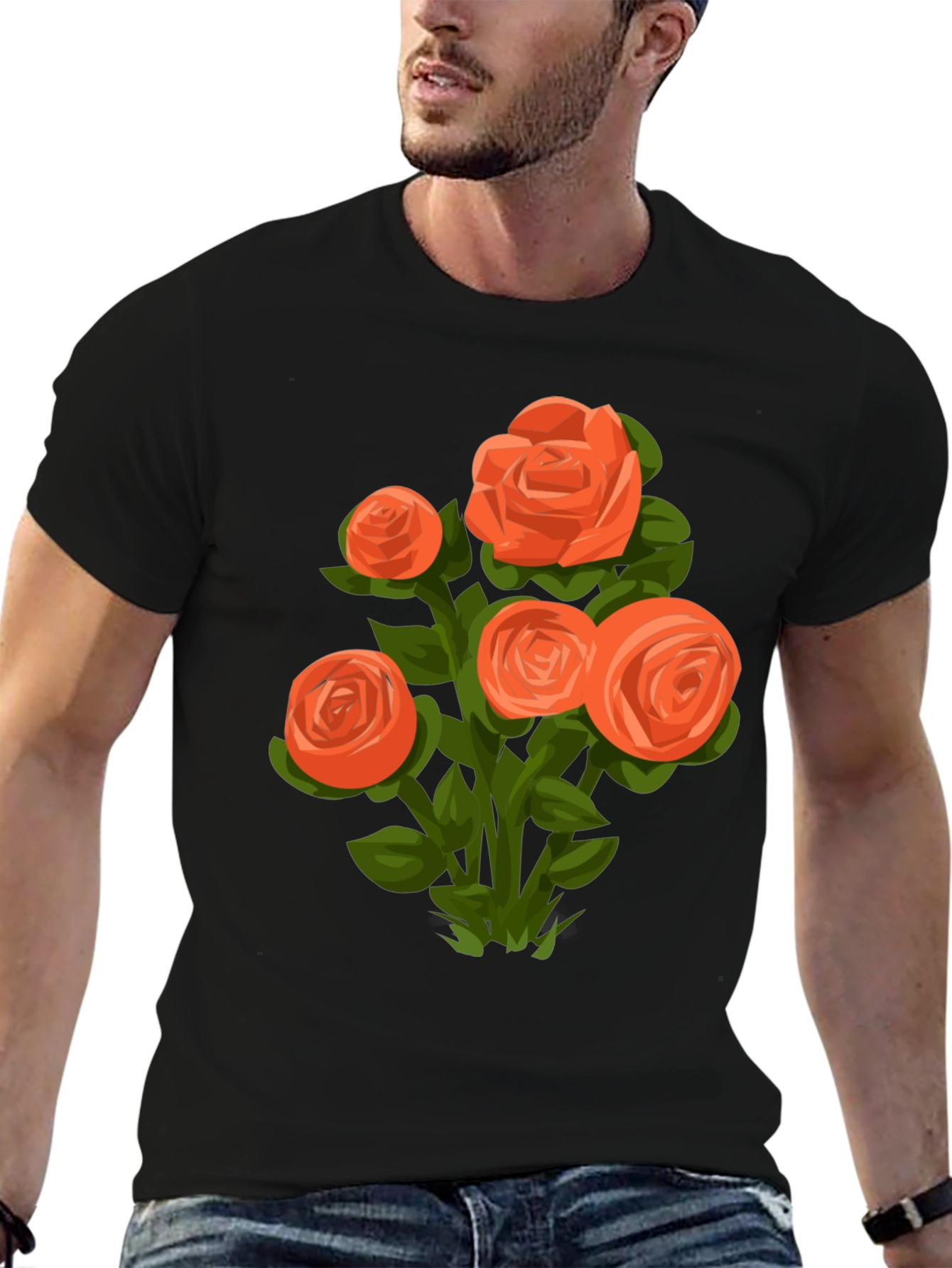 Floral Graphic Tee - Orange Rose Bouquet
