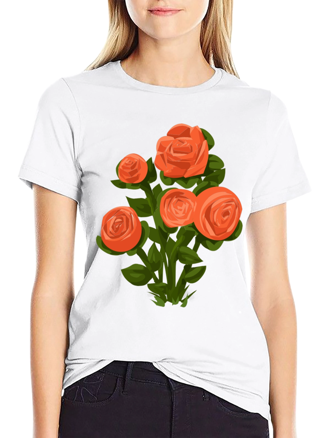 Floral Graphic Tee - Orange Rose Bouquet