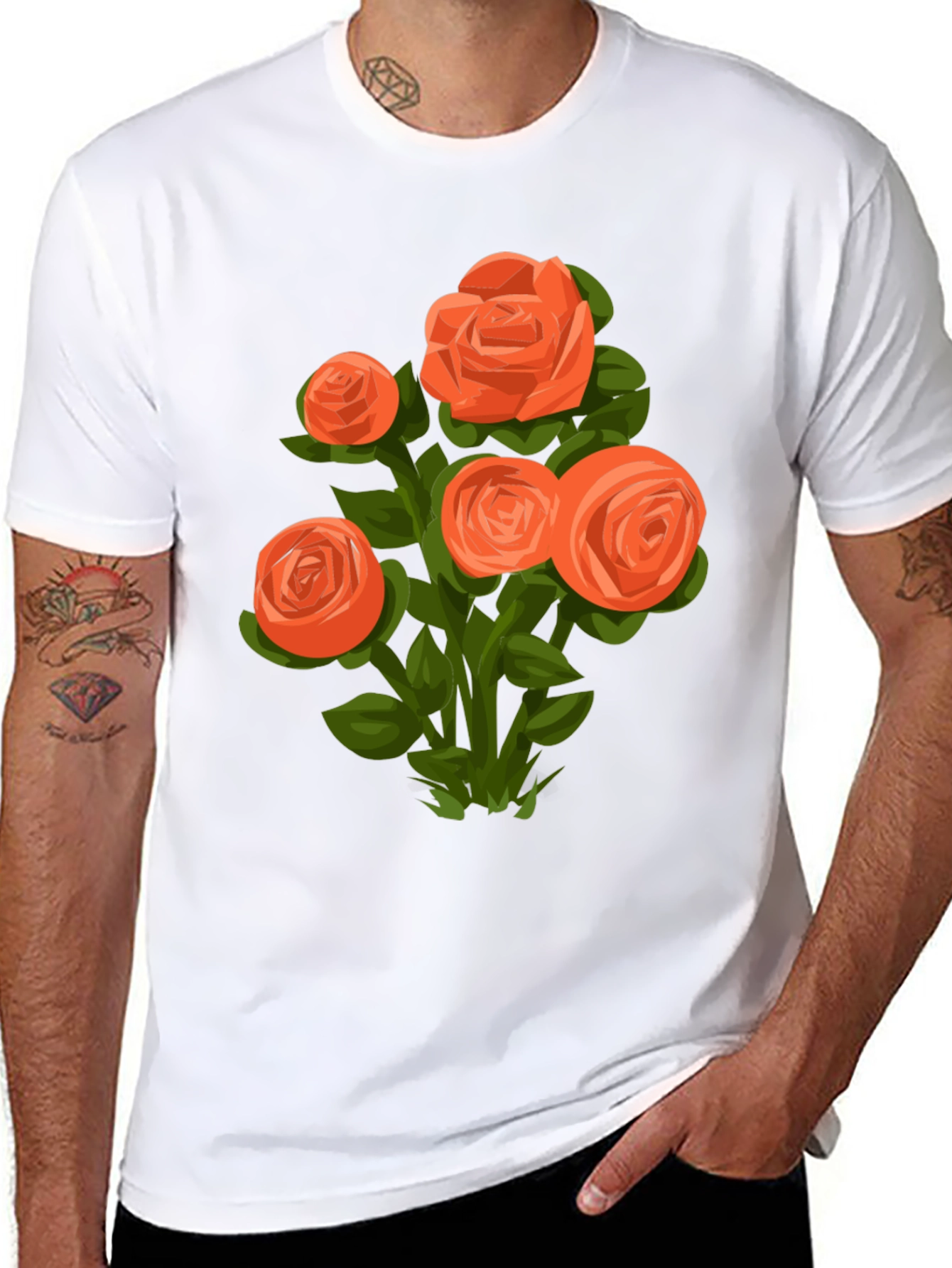 Floral Graphic Tee - Orange Rose Bouquet