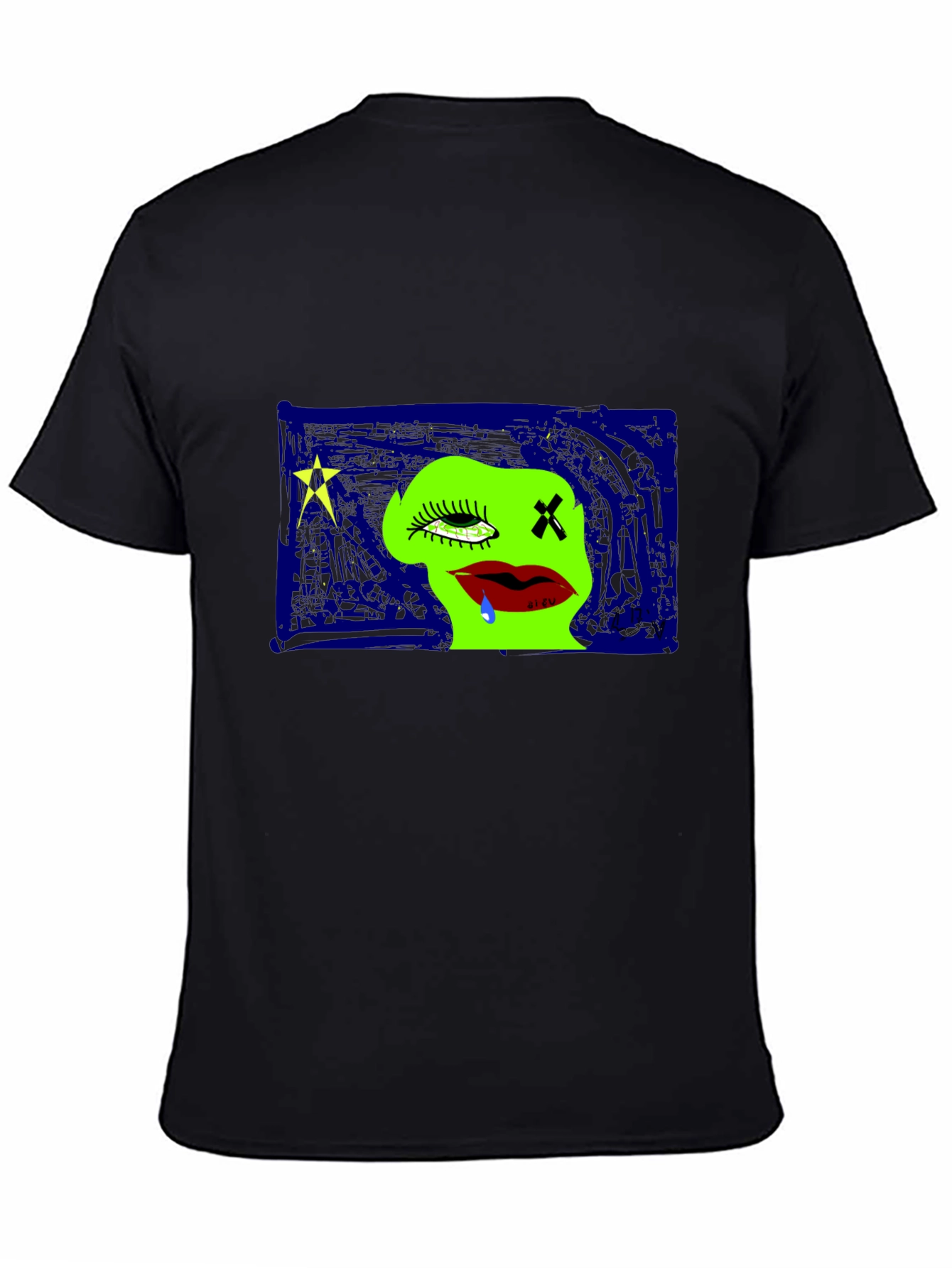 Unique Graphic Print Crew Neck Tee - Black