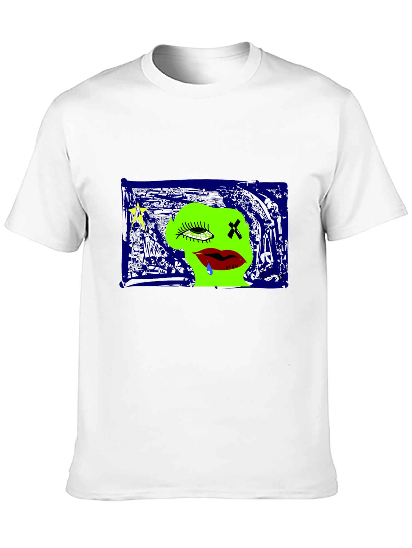 Unique Graphic Print Crew Neck Tee - Black