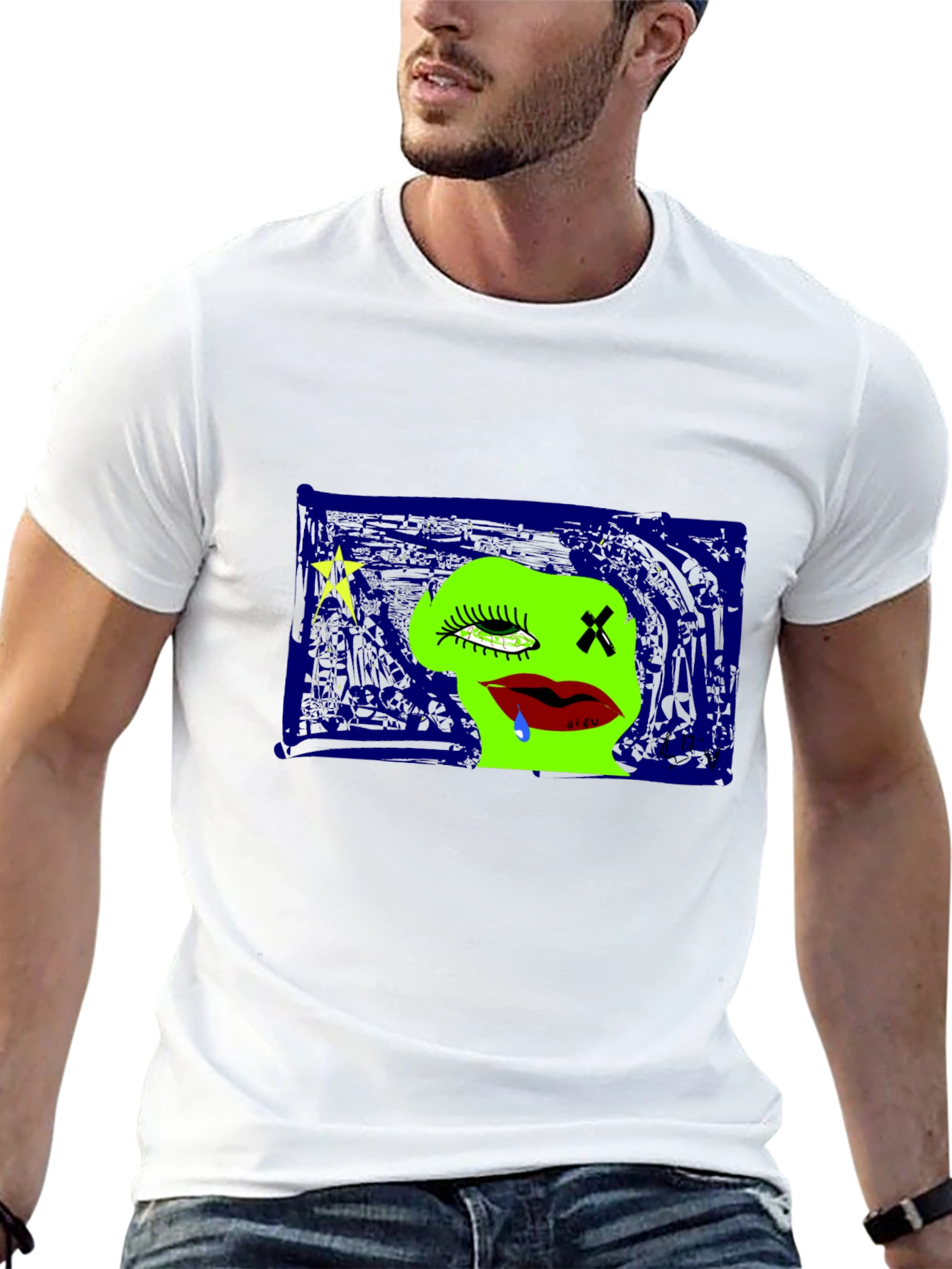 Unique Graphic Print Crew Neck Tee - Black