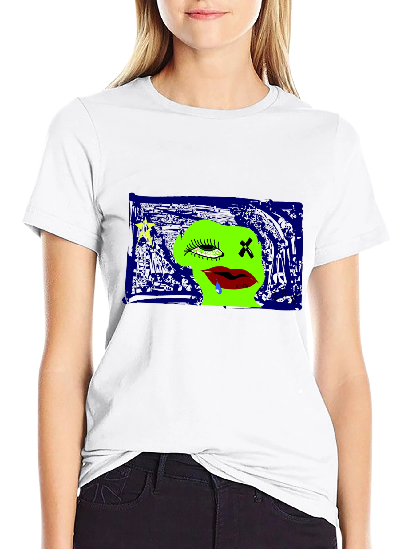 Unique Graphic Print Crew Neck Tee - Black
