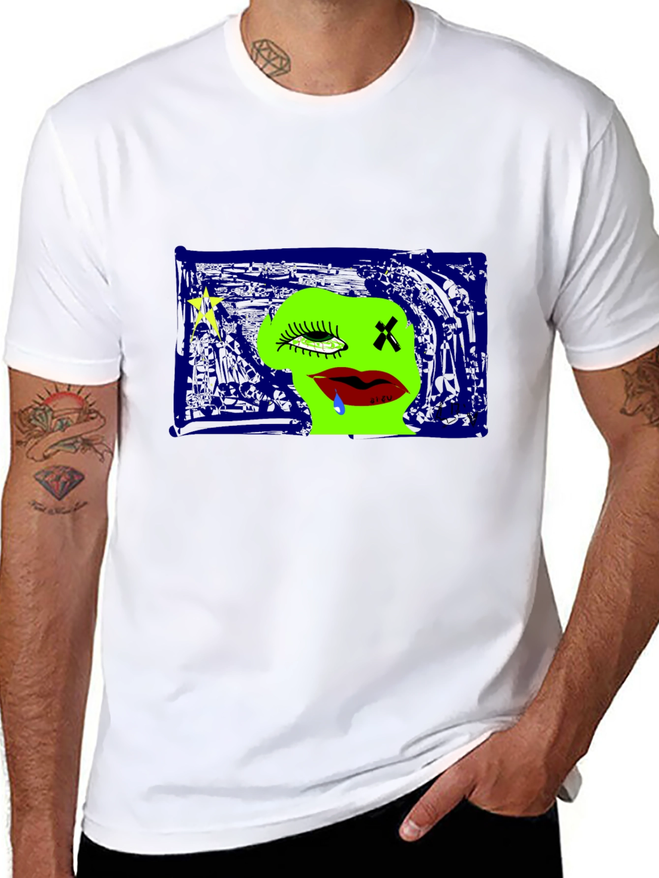 Unique Graphic Print Crew Neck Tee - Black