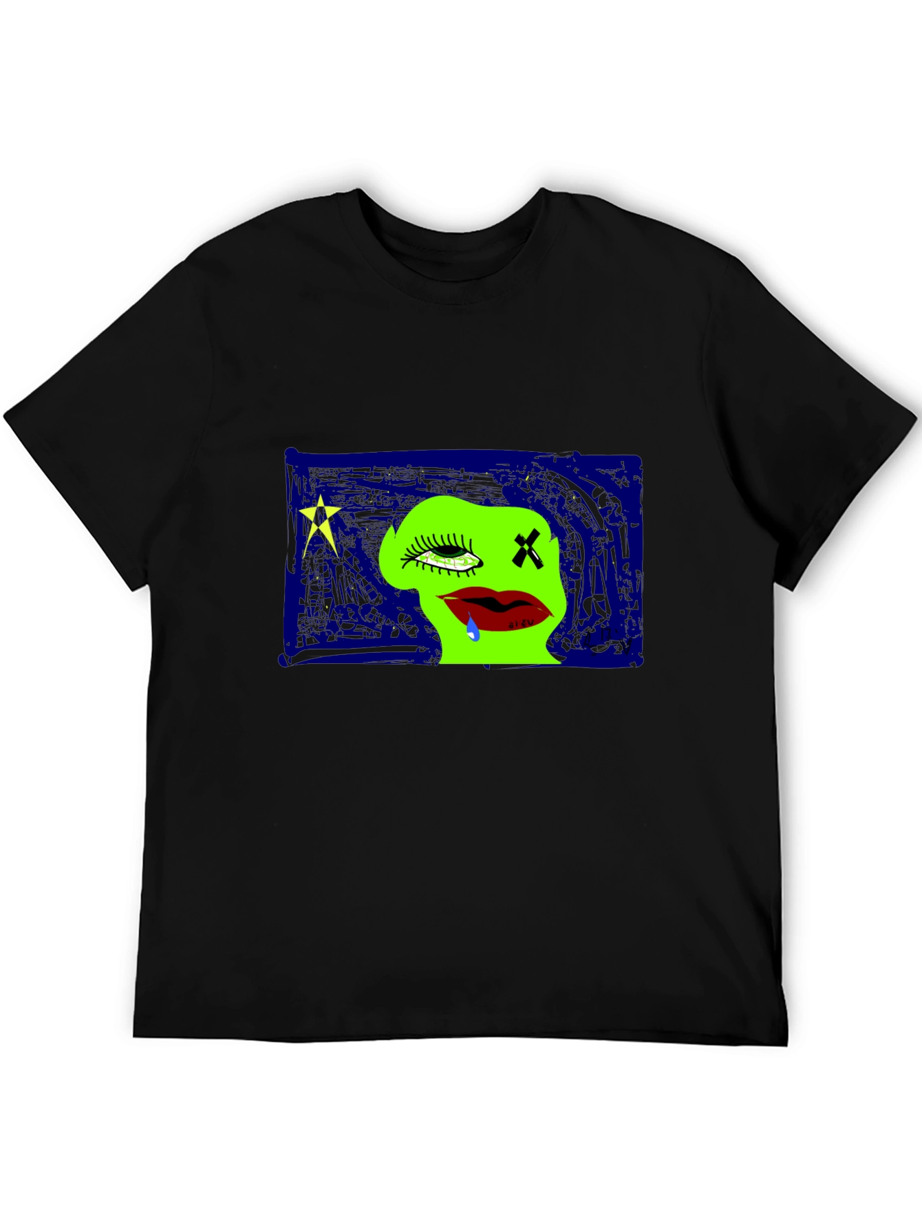 Unique Graphic Print Crew Neck Tee - Black