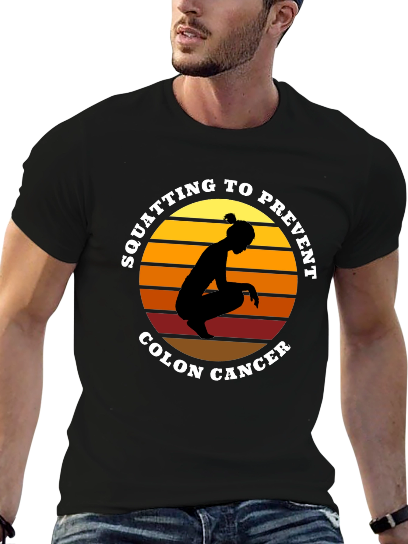 Squatting to Prevent Colon Cancer Black T-Shirt