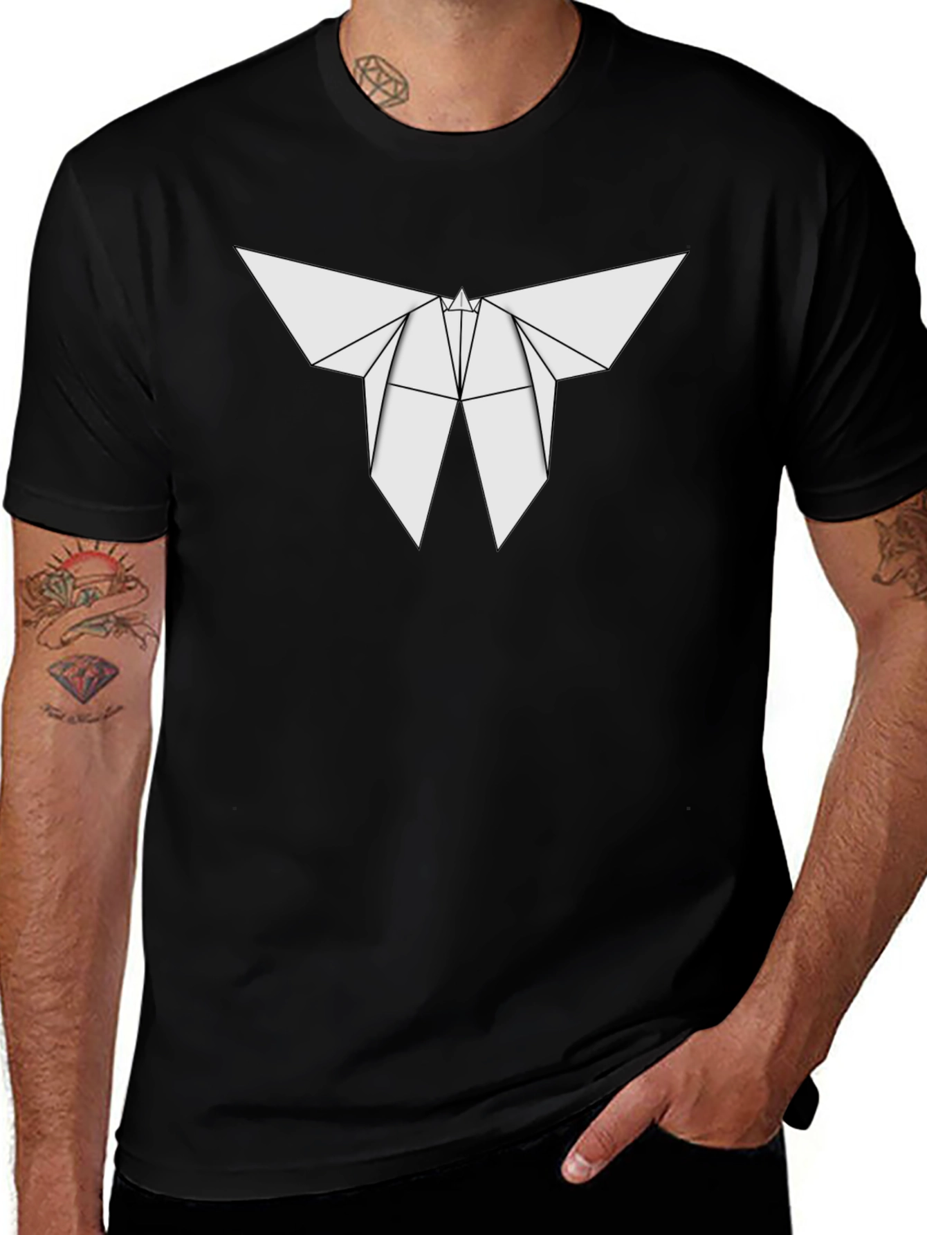 Origami Butterfly Graphic Tee - Stylish Black T-Shirt