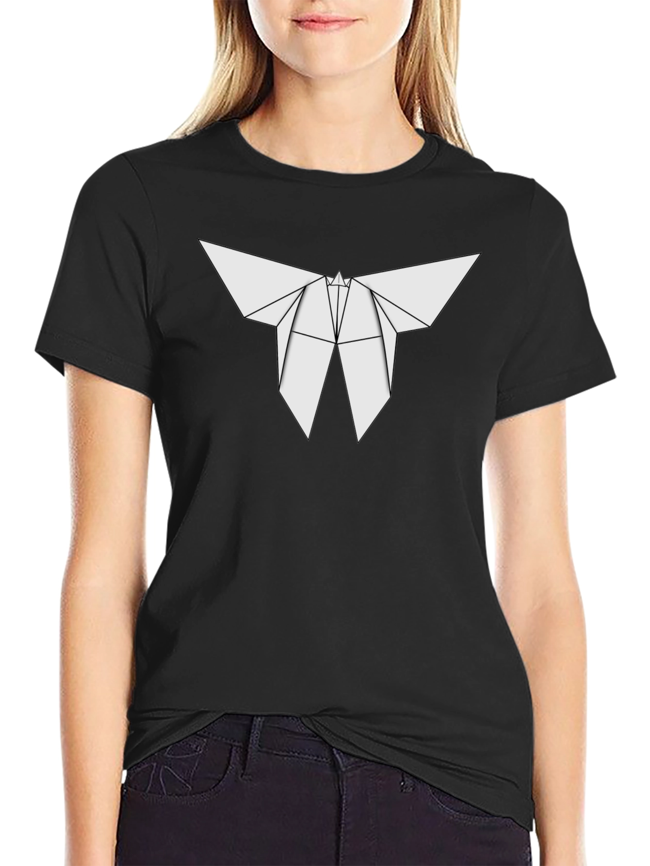 Origami Butterfly Graphic Tee - Stylish Black T-Shirt