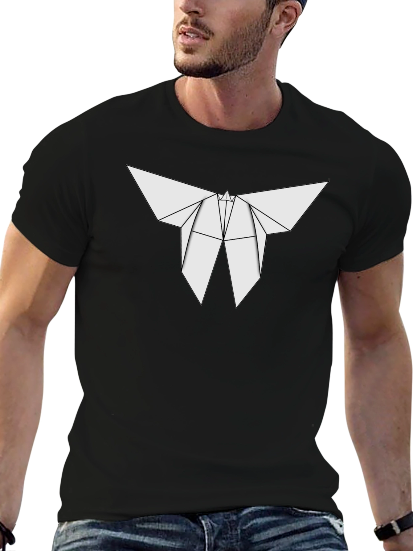 Origami Butterfly Graphic Tee - Stylish Black T-Shirt