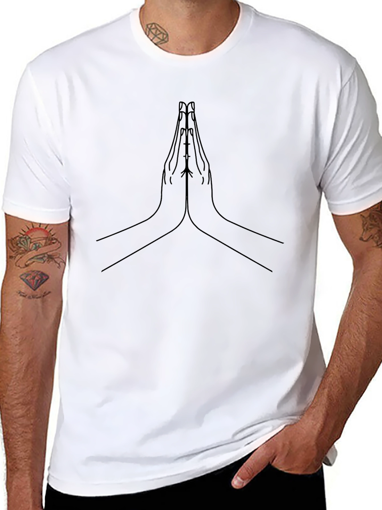 Minimalist Praying Hands Graphic Black T-Shirt