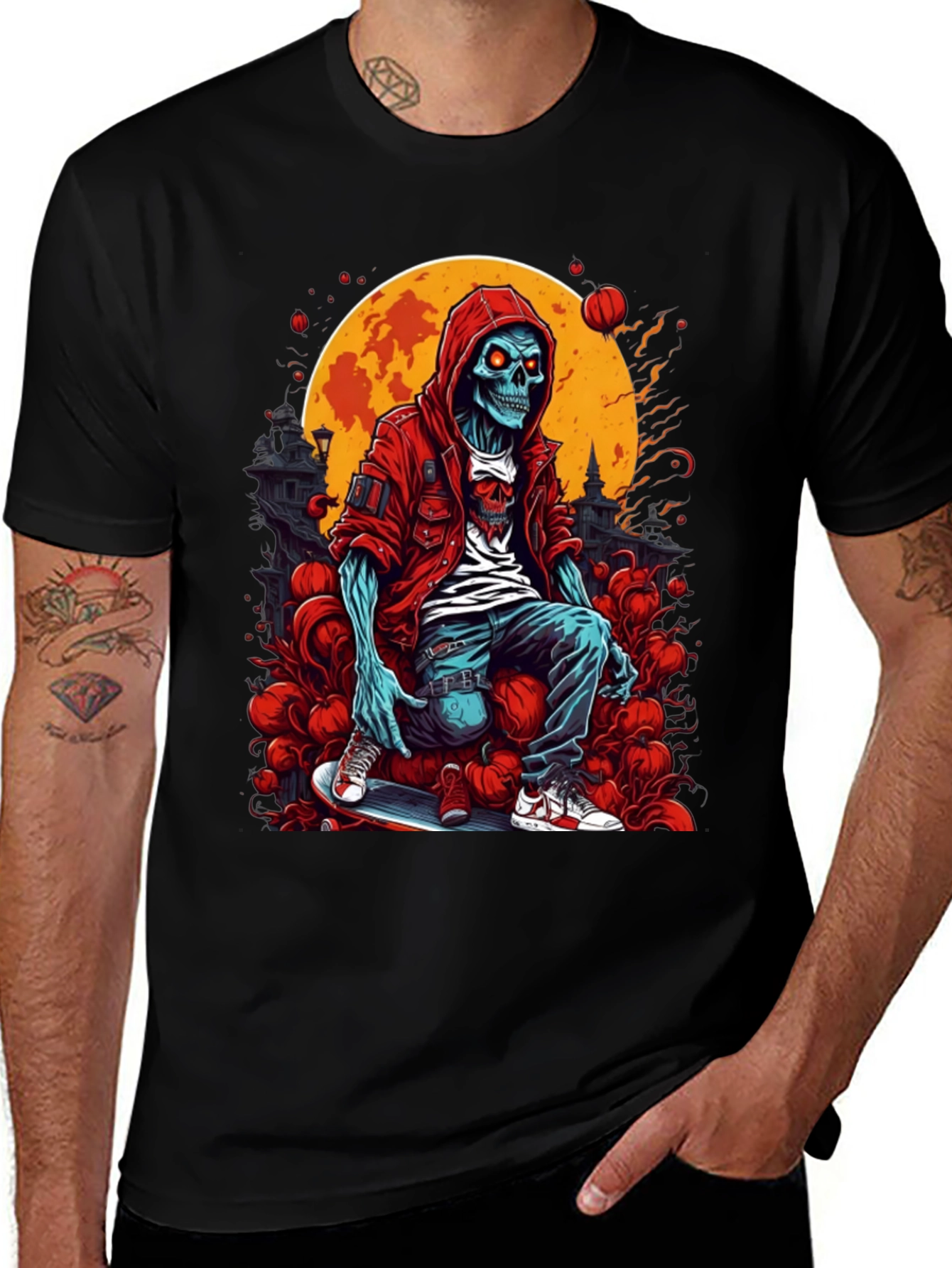 Skeleton Skateboard Graphic T-Shirt - Urban Style