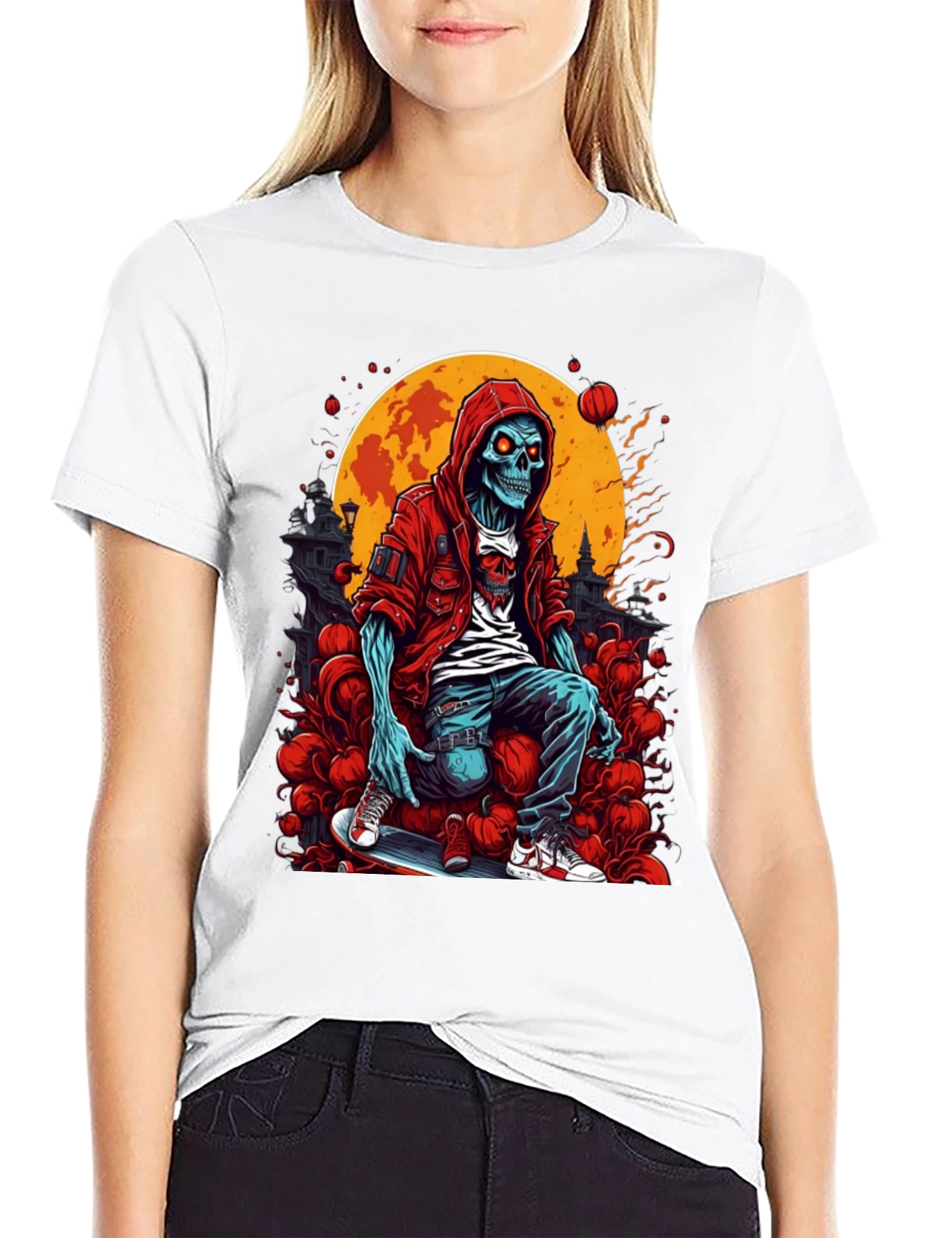 Skeleton Skateboard Graphic T-Shirt - Urban Style