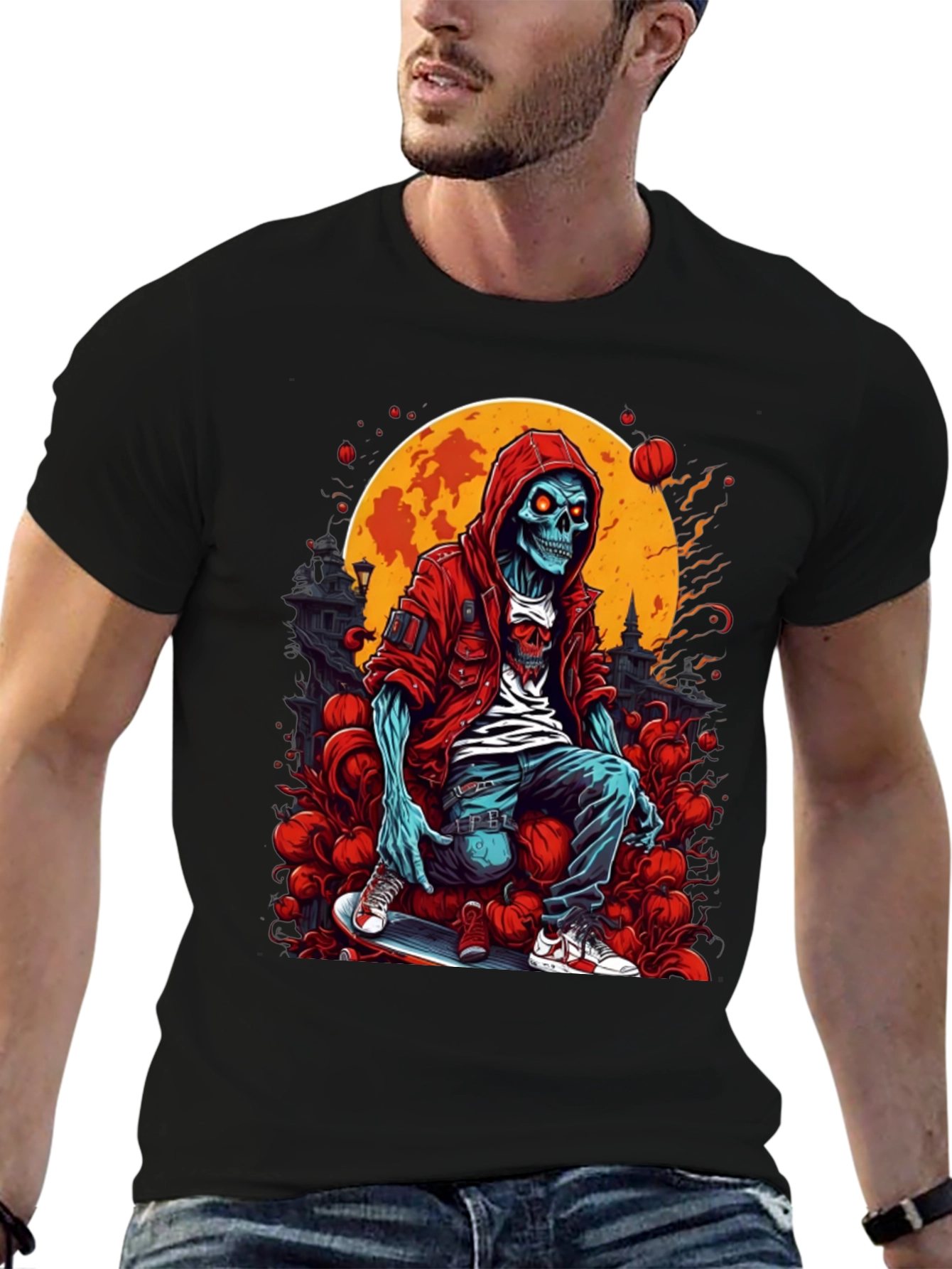 Skeleton Skateboard Graphic T-Shirt - Urban Style