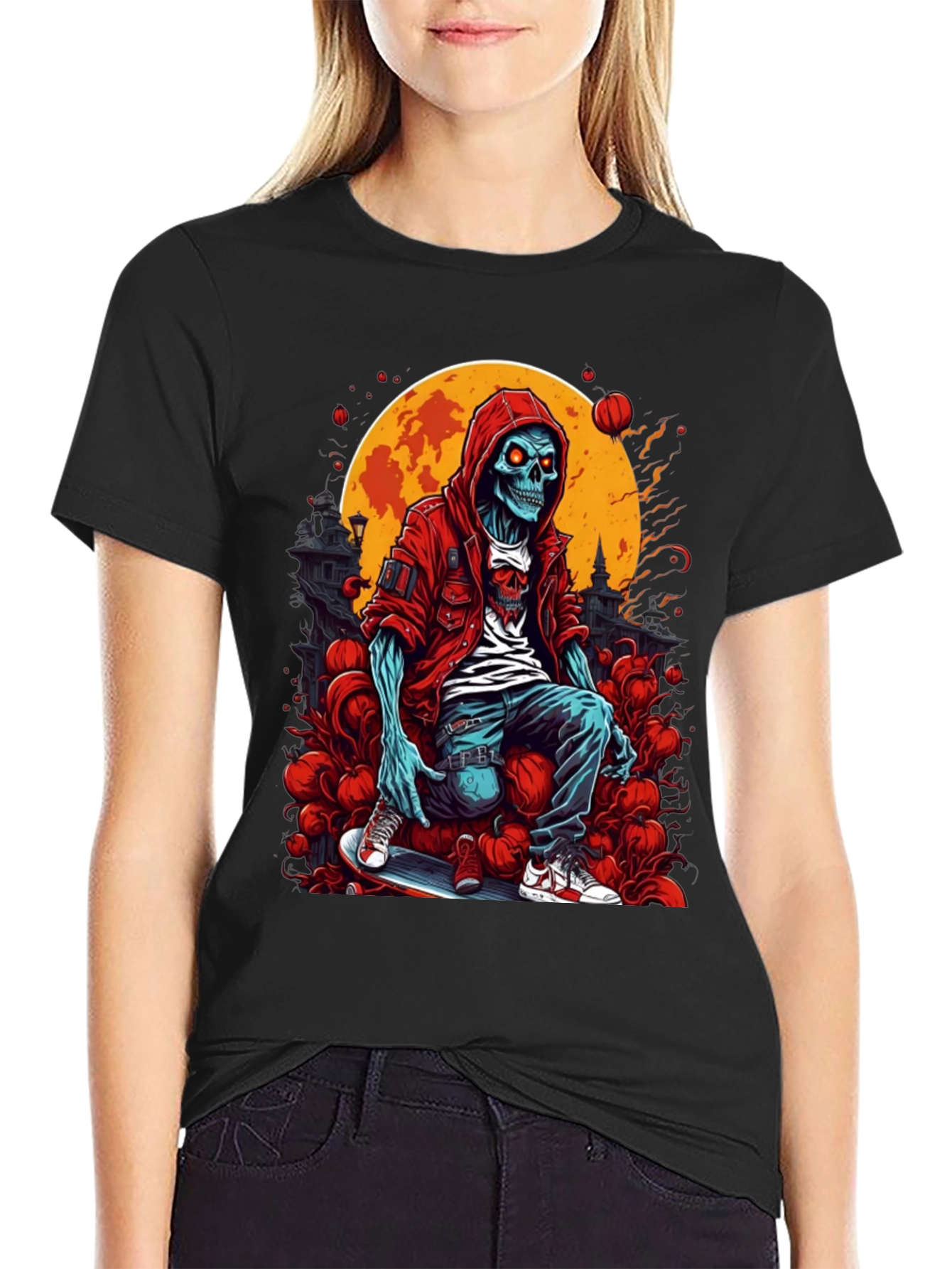 Skeleton Skateboard Graphic T-Shirt - Urban Style