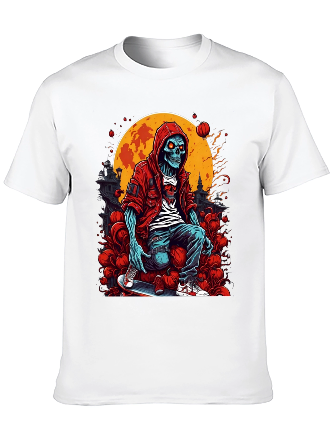 Skeleton Skateboard Graphic T-Shirt - Urban Style