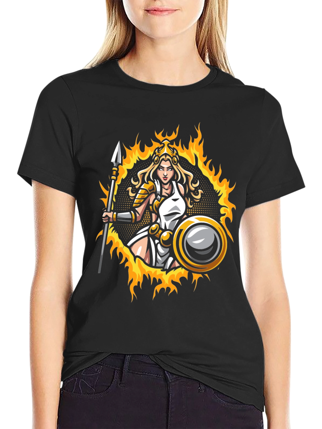 Warrior Woman Graphic T-Shirt - Black Cotton Tee