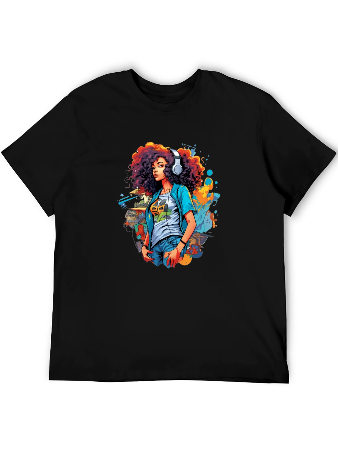 Afro Girl Graphic Tee - Black Cotton Casual Shirt