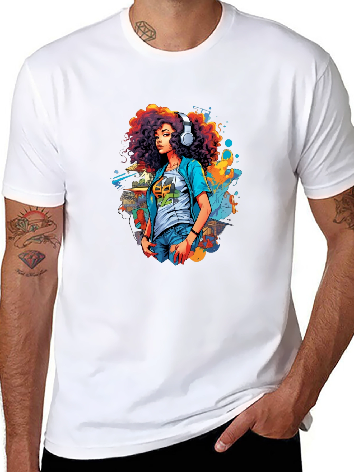 Afro Girl Graphic Tee - Black Cotton Casual Shirt