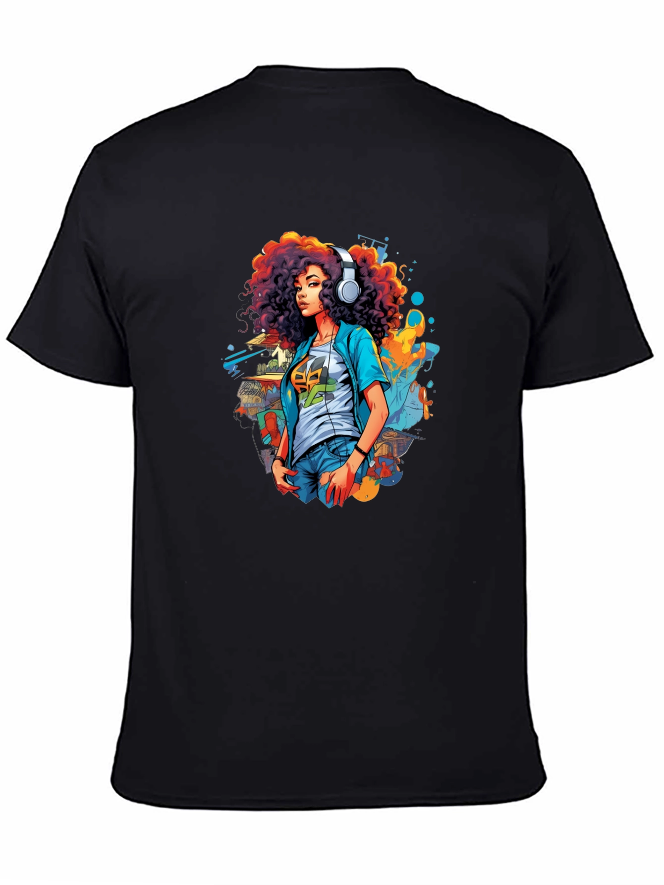 Afro Girl Graphic Tee - Black Cotton Casual Shirt