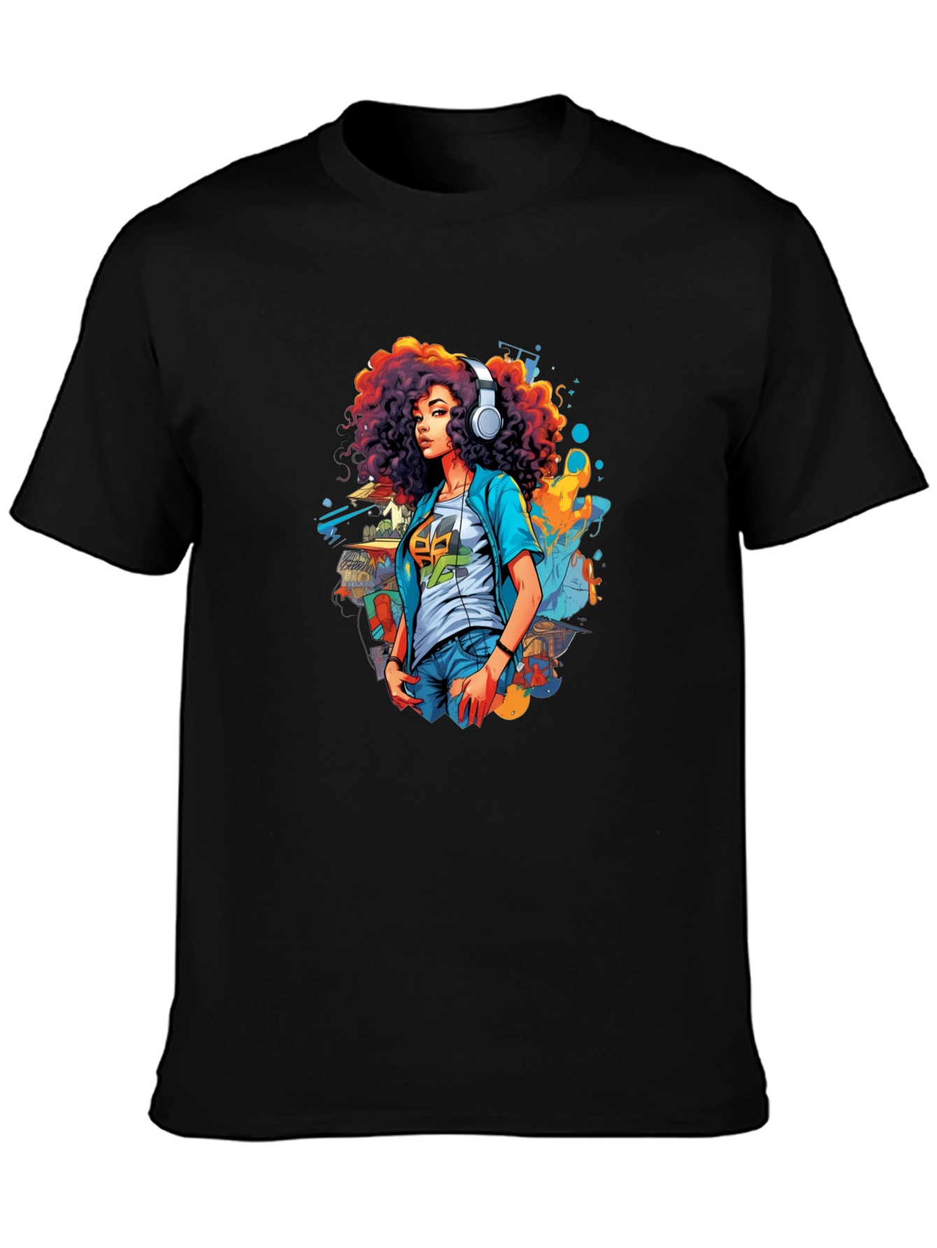 Afro Girl Graphic Tee - Black Cotton Casual Shirt