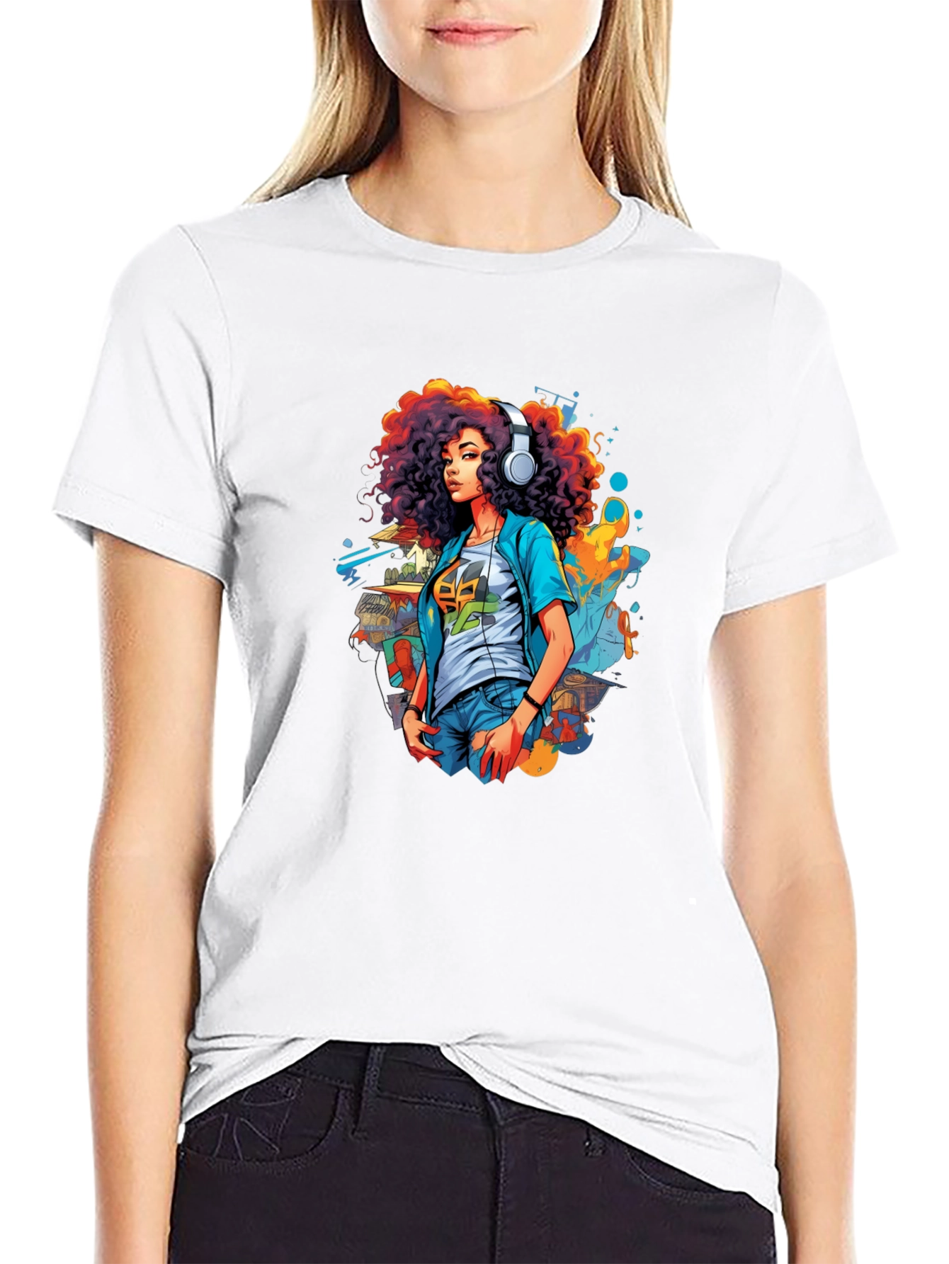 Afro Girl Graphic Tee - Black Cotton Casual Shirt