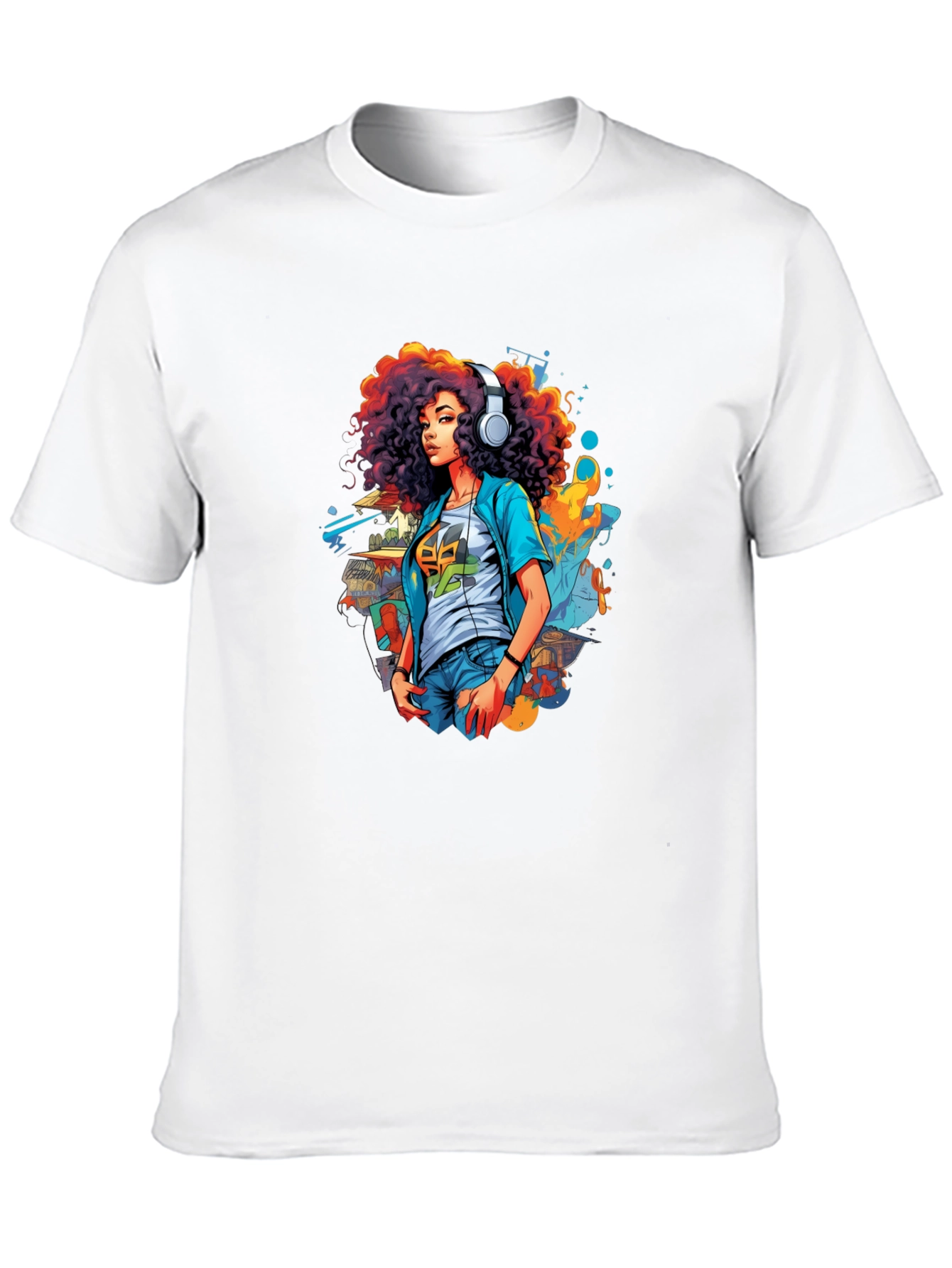 Afro Girl Graphic Tee - Black Cotton Casual Shirt
