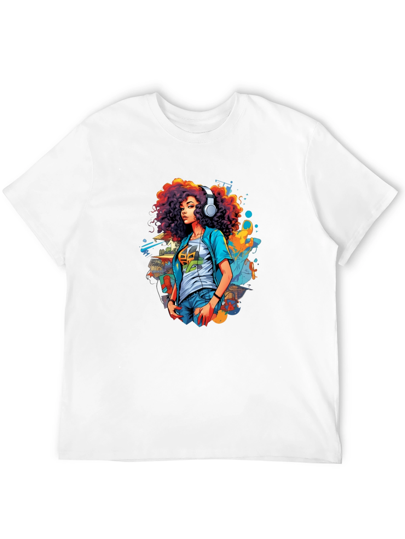 Afro Girl Graphic Tee - Black Cotton Casual Shirt