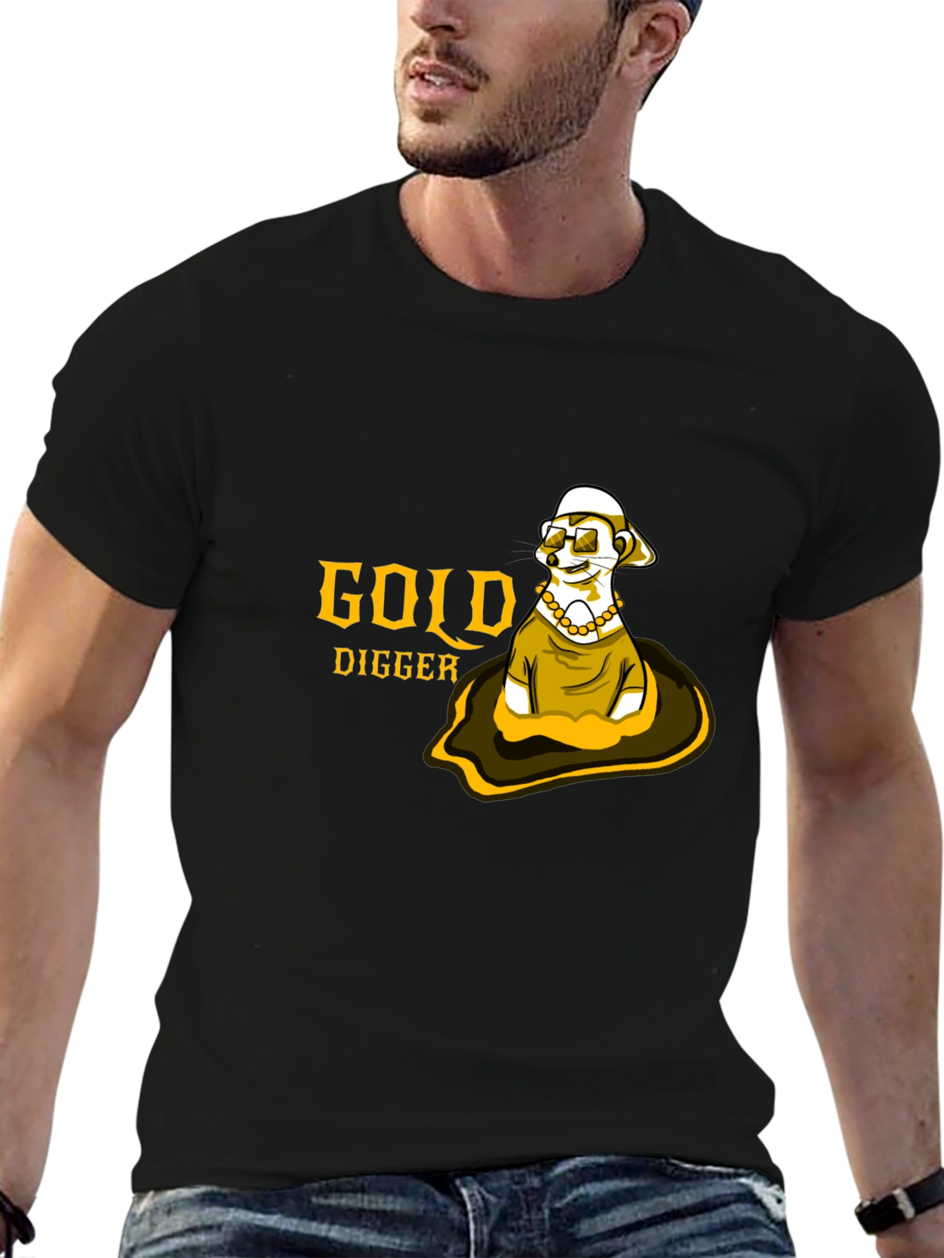 Gold Digger Meerkat Graphic Tee - Black