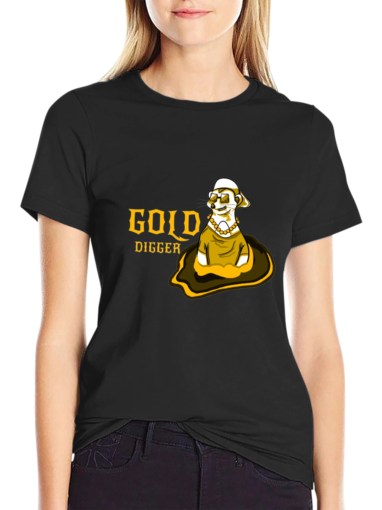 Gold Digger Meerkat Graphic Tee - Black