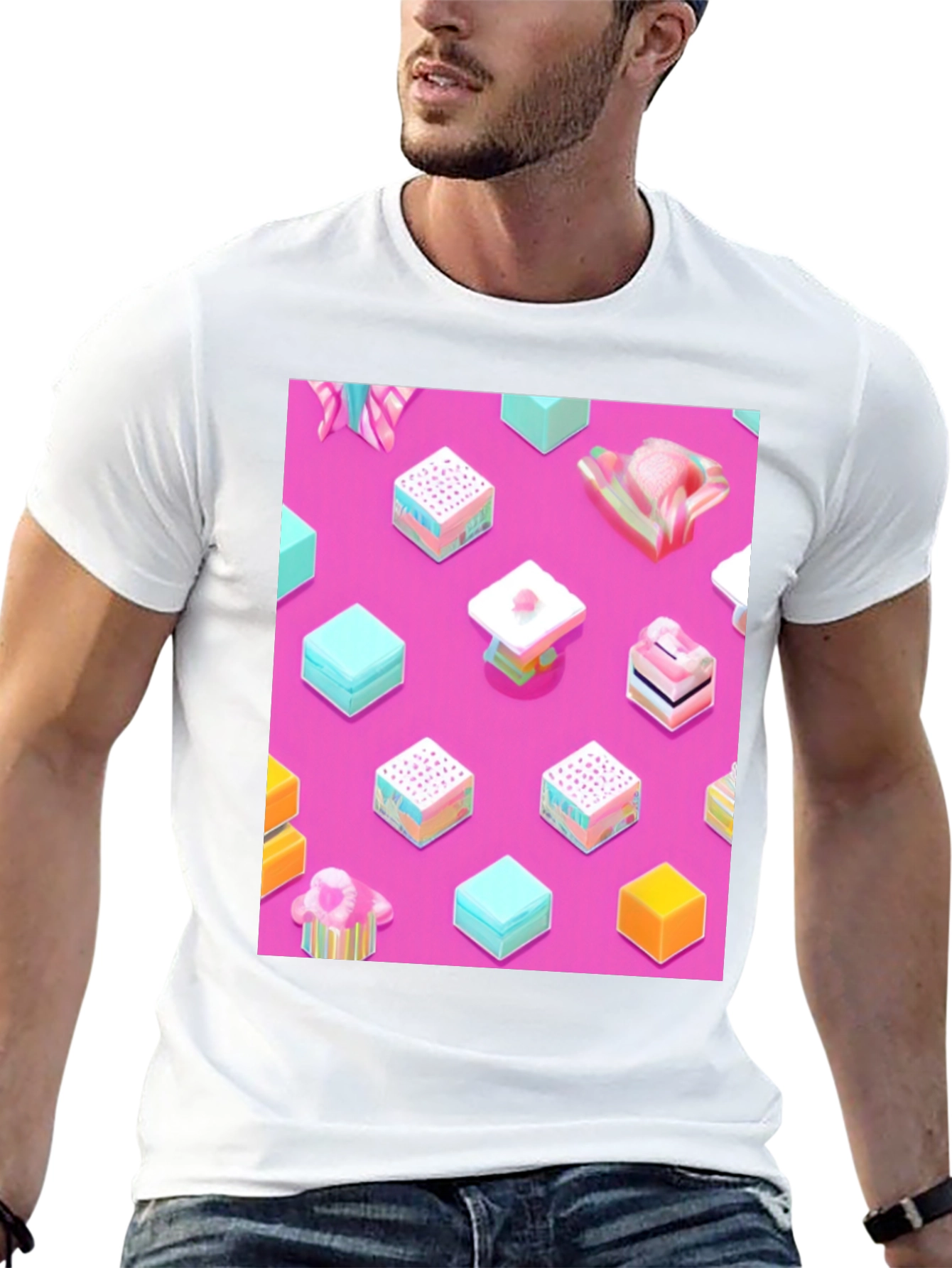 Abstract Candy Cube Graphic T-Shirt - Unique Design