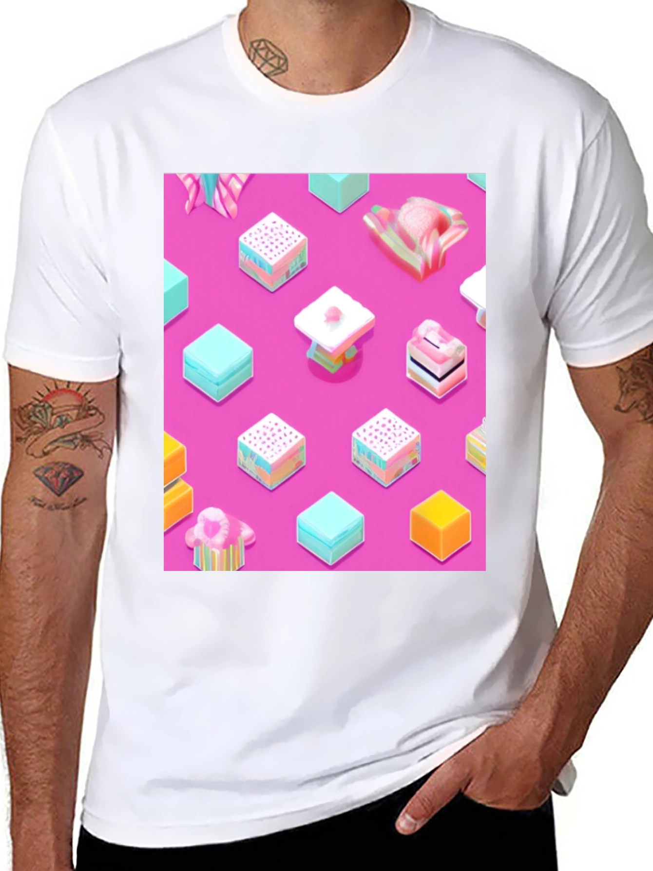 Abstract Candy Cube Graphic T-Shirt - Unique Design