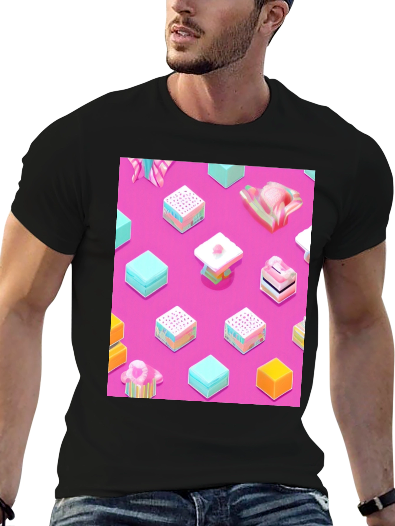 Abstract Candy Cube Graphic T-Shirt - Unique Design