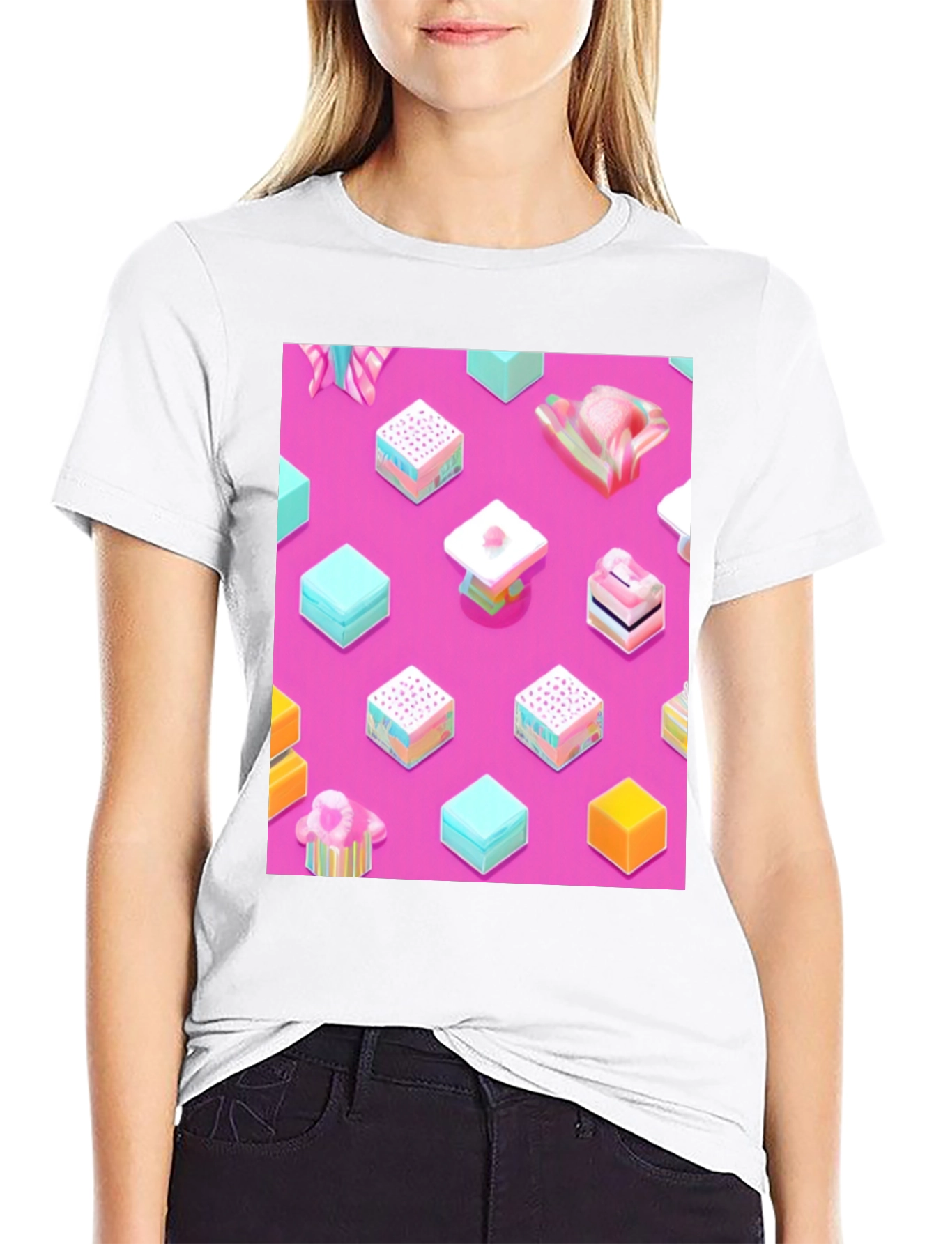 Abstract Candy Cube Graphic T-Shirt - Unique Design