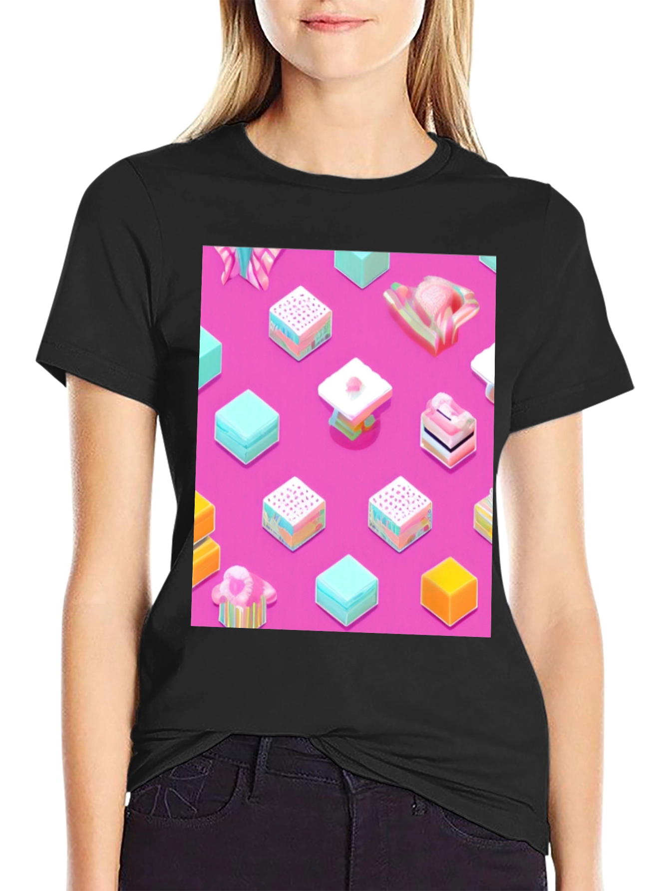 Abstract Candy Cube Graphic T-Shirt - Unique Design