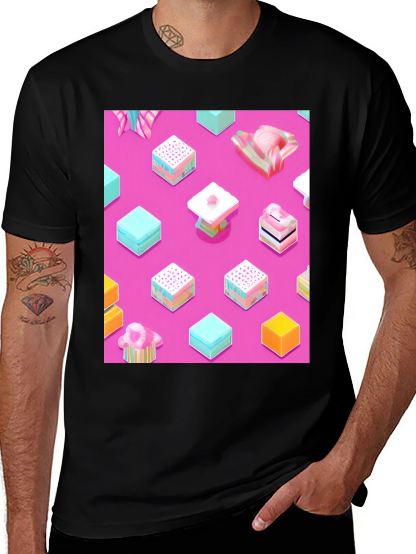 Abstract Candy Cube Graphic T-Shirt - Unique Design