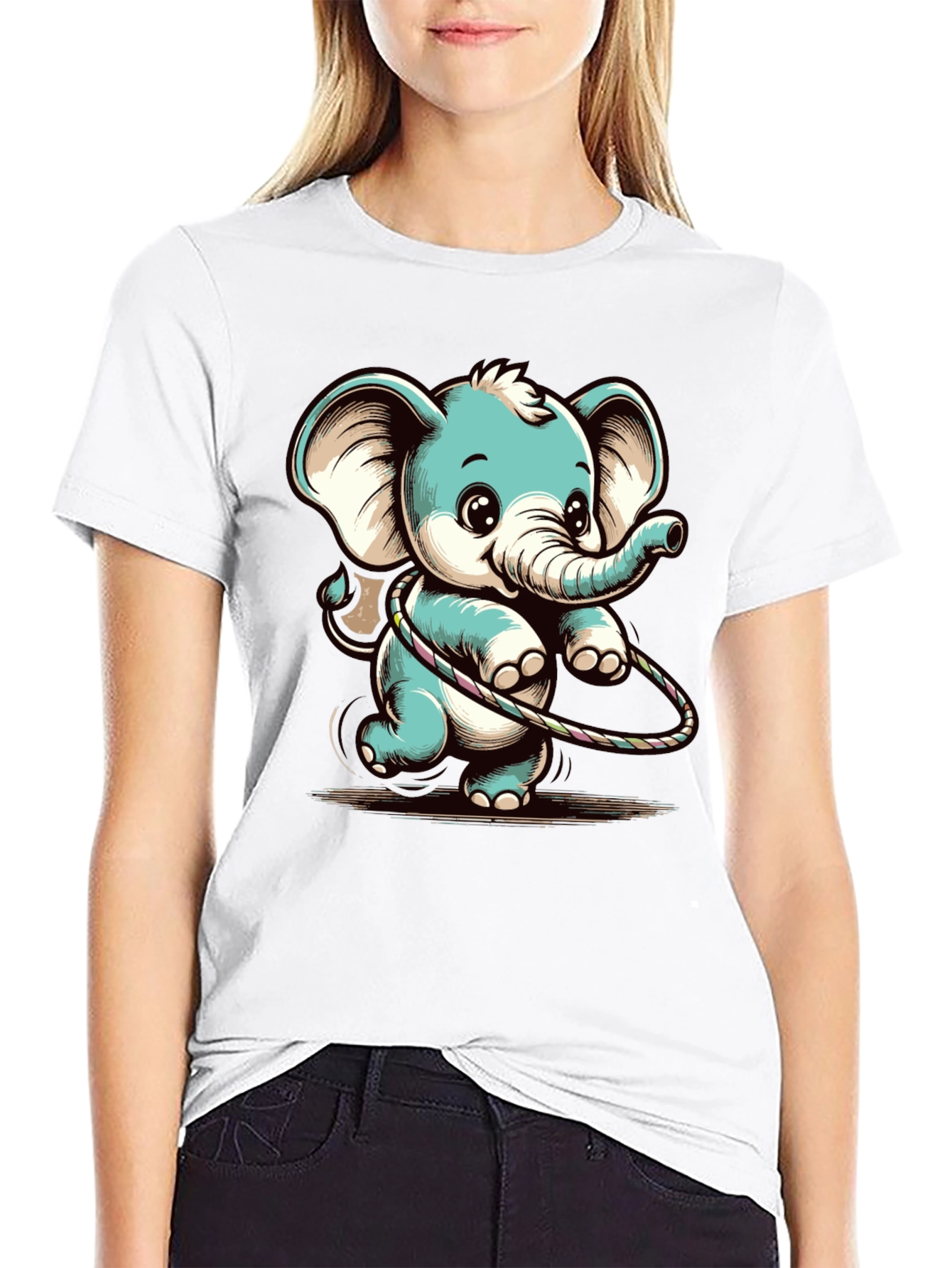 Cute Elephant Hula Hoop Graphic Tee