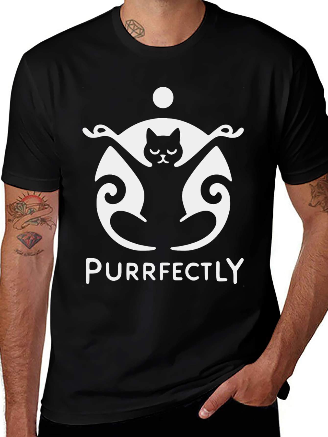 Purrfectly Funny Cat Yoga Black T-Shirt