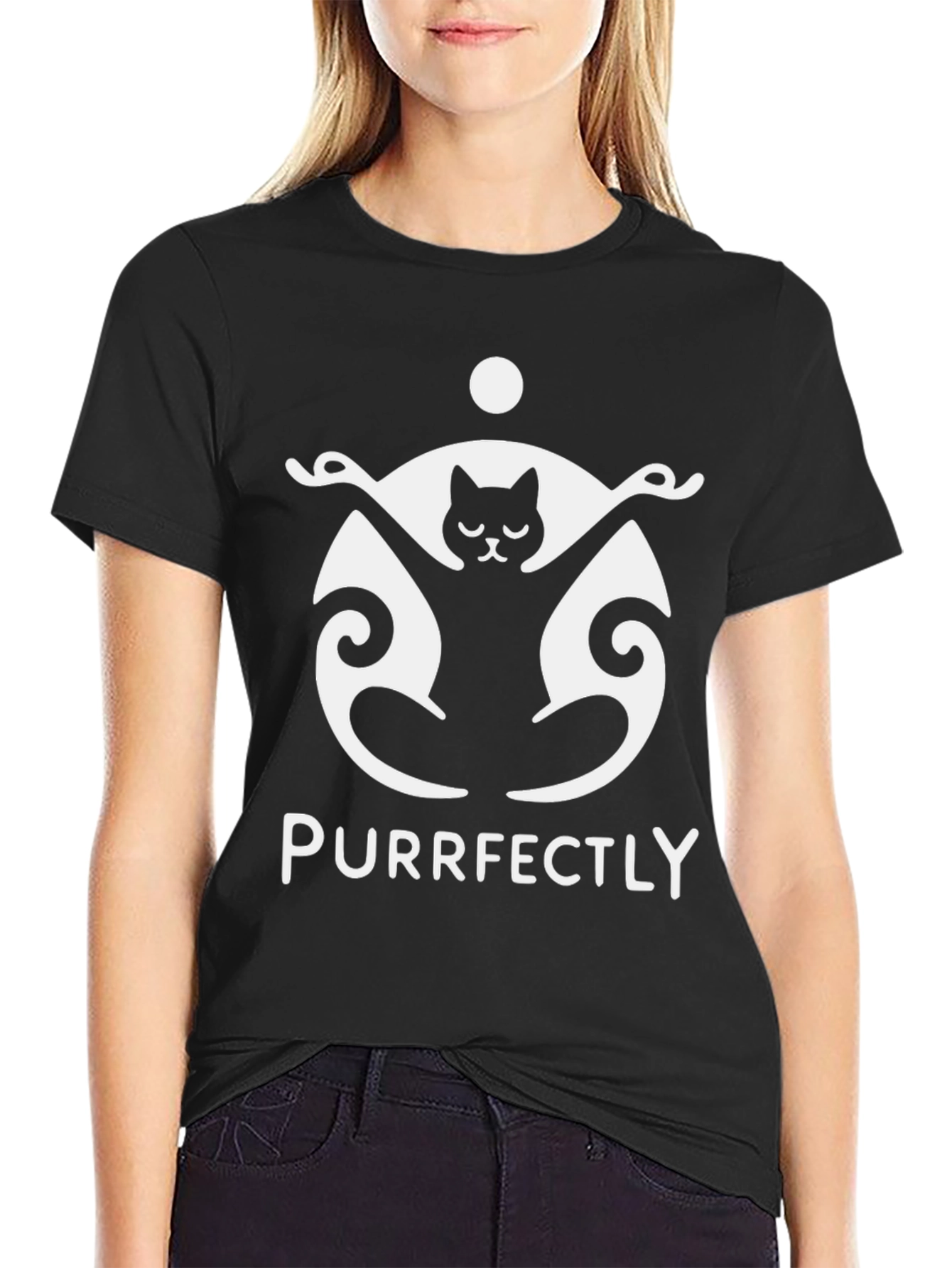 Purrfectly Funny Cat Yoga Black T-Shirt
