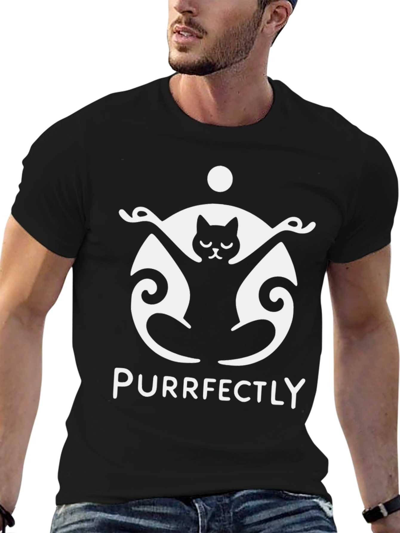 Purrfectly Funny Cat Yoga Black T-Shirt