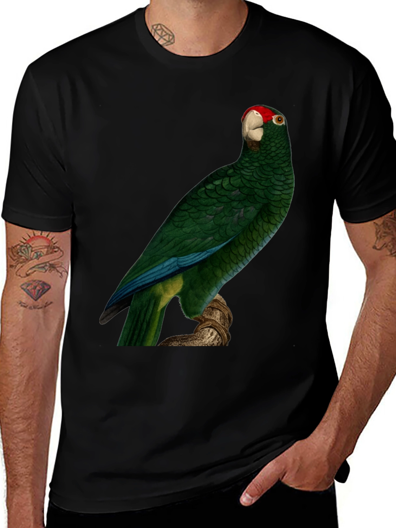 Green Parrot Print T-Shirt