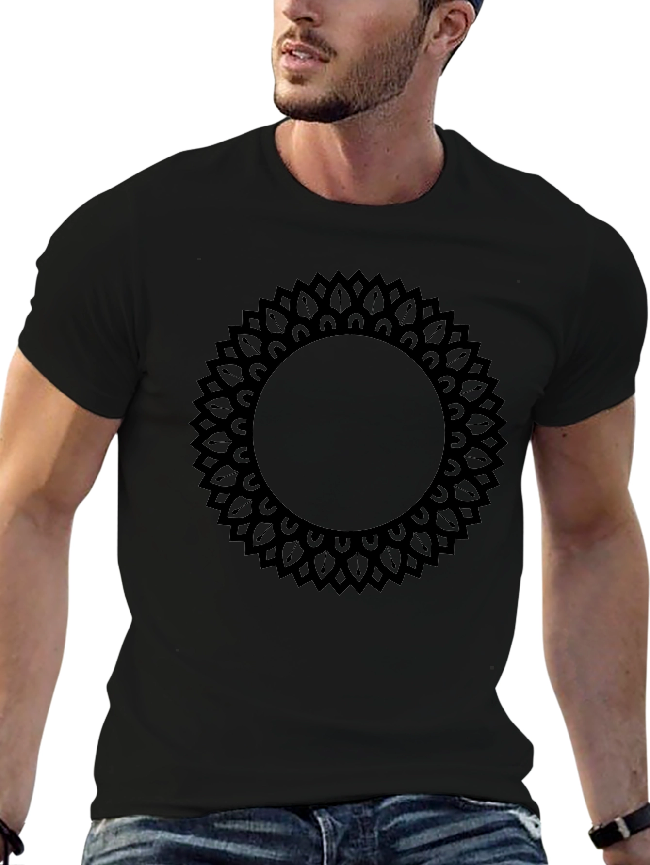 Mens Black Mandala Graphic Print T-Shirt