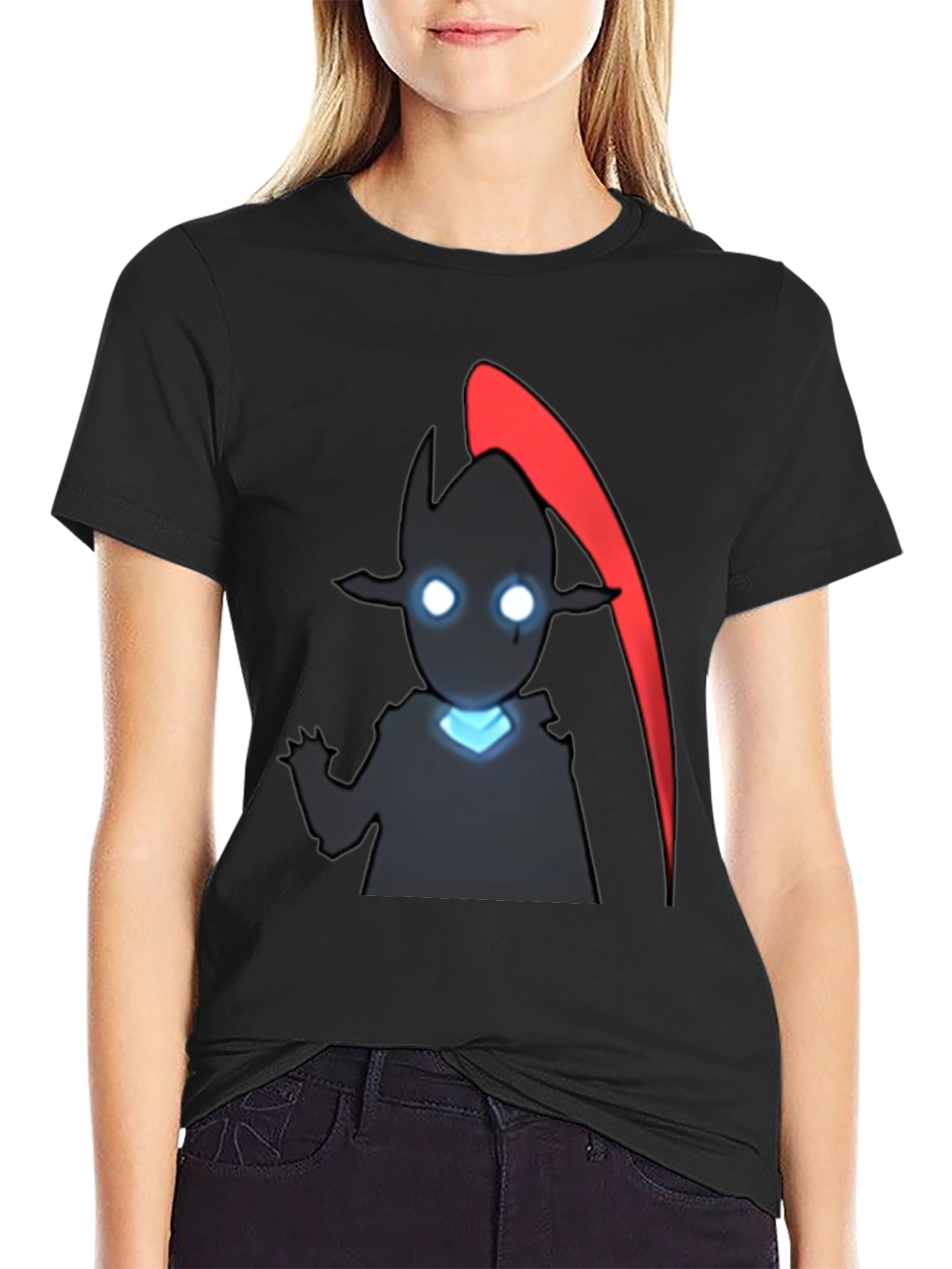 Anime Shadow Character Graphic Tee - Black