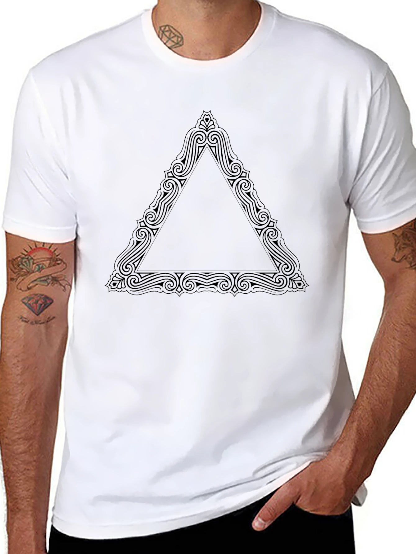 Black T-Shirt with Ornamental Triangle Design