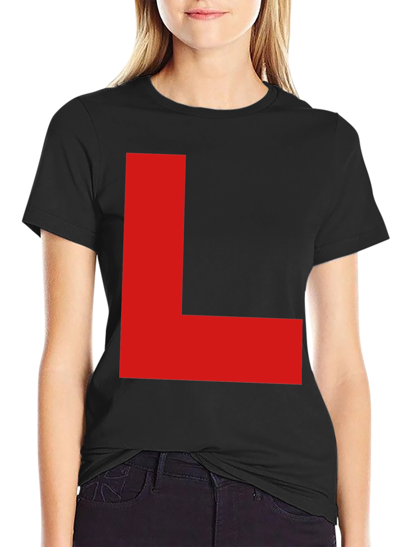 Red L on Black T-Shirt