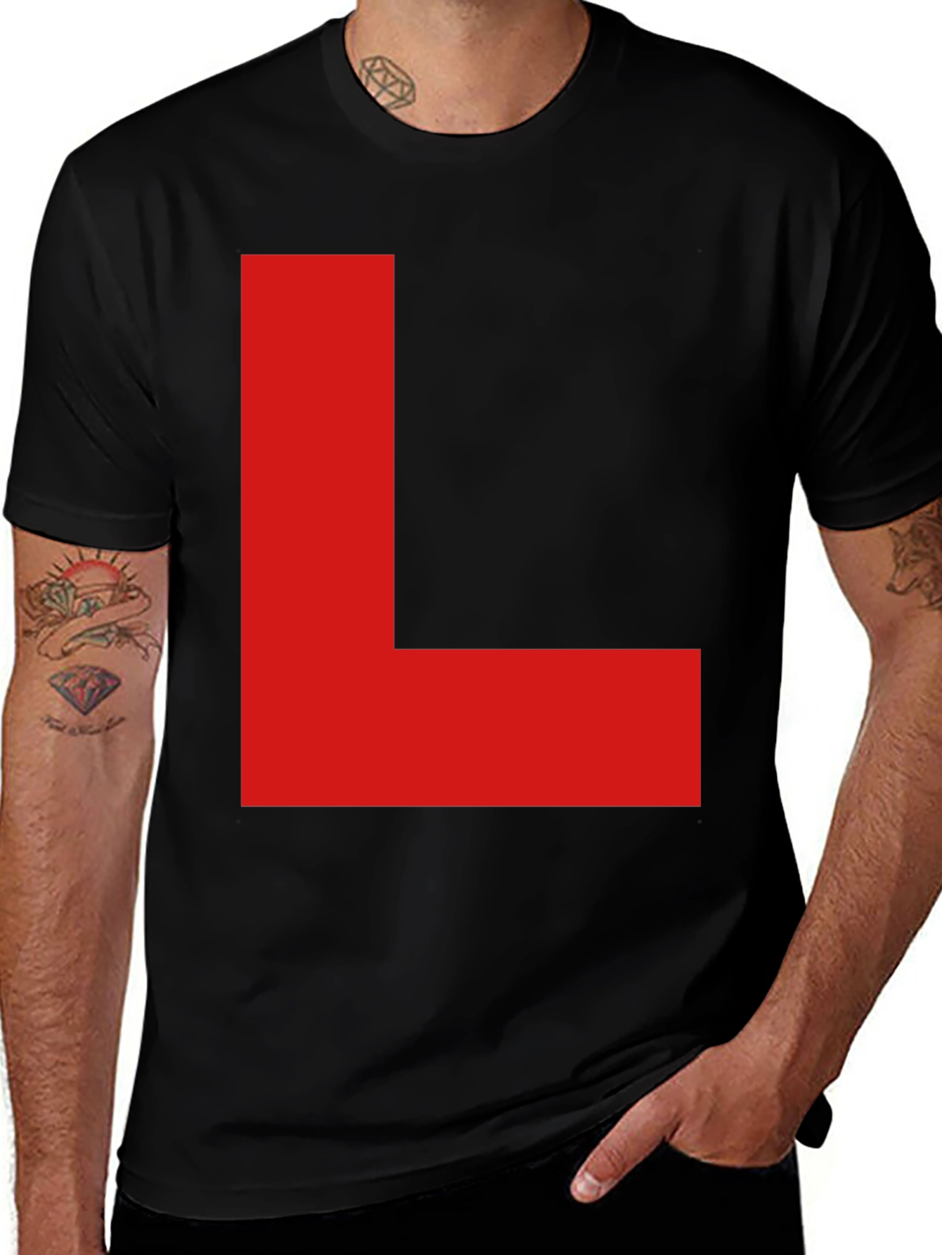 Red L on Black T-Shirt